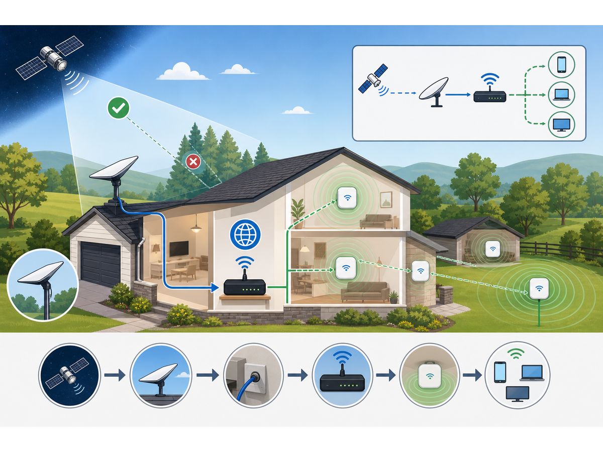 3D service map for Starlink for a Large Property: Satellite Internet, Wi-Fi Coverage and Backup WAN Planning