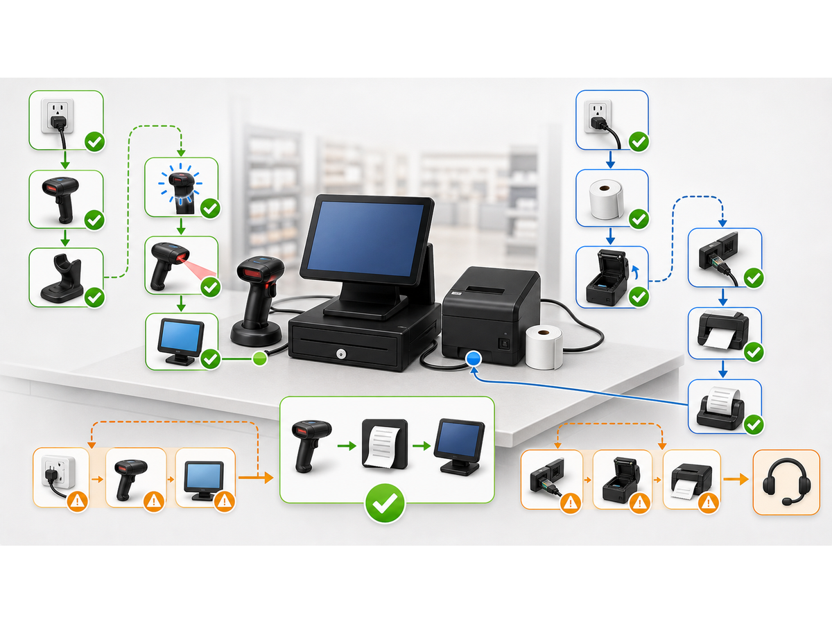 3D service map for Retail POS Hardware Troubleshooting: Scanners, Receipt Printers, Lane Devices and Terminals