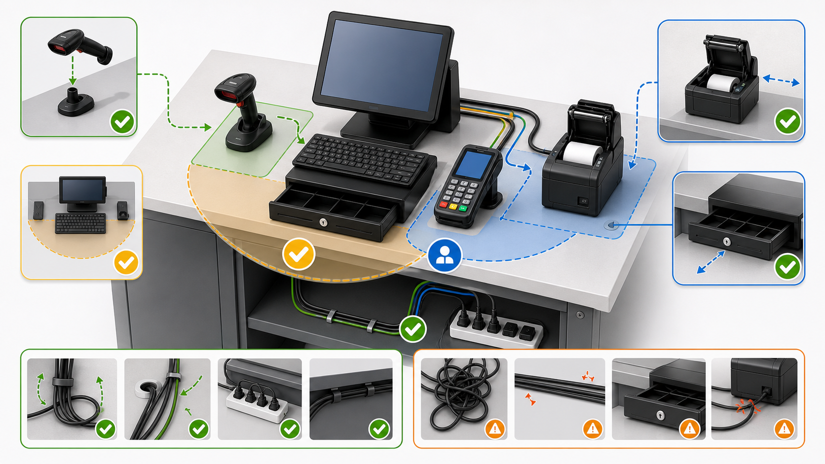 Cash Wrap Technology Layout: Monitor, Keyboard, PIN Pad, Printer, Scanner and Cable Order