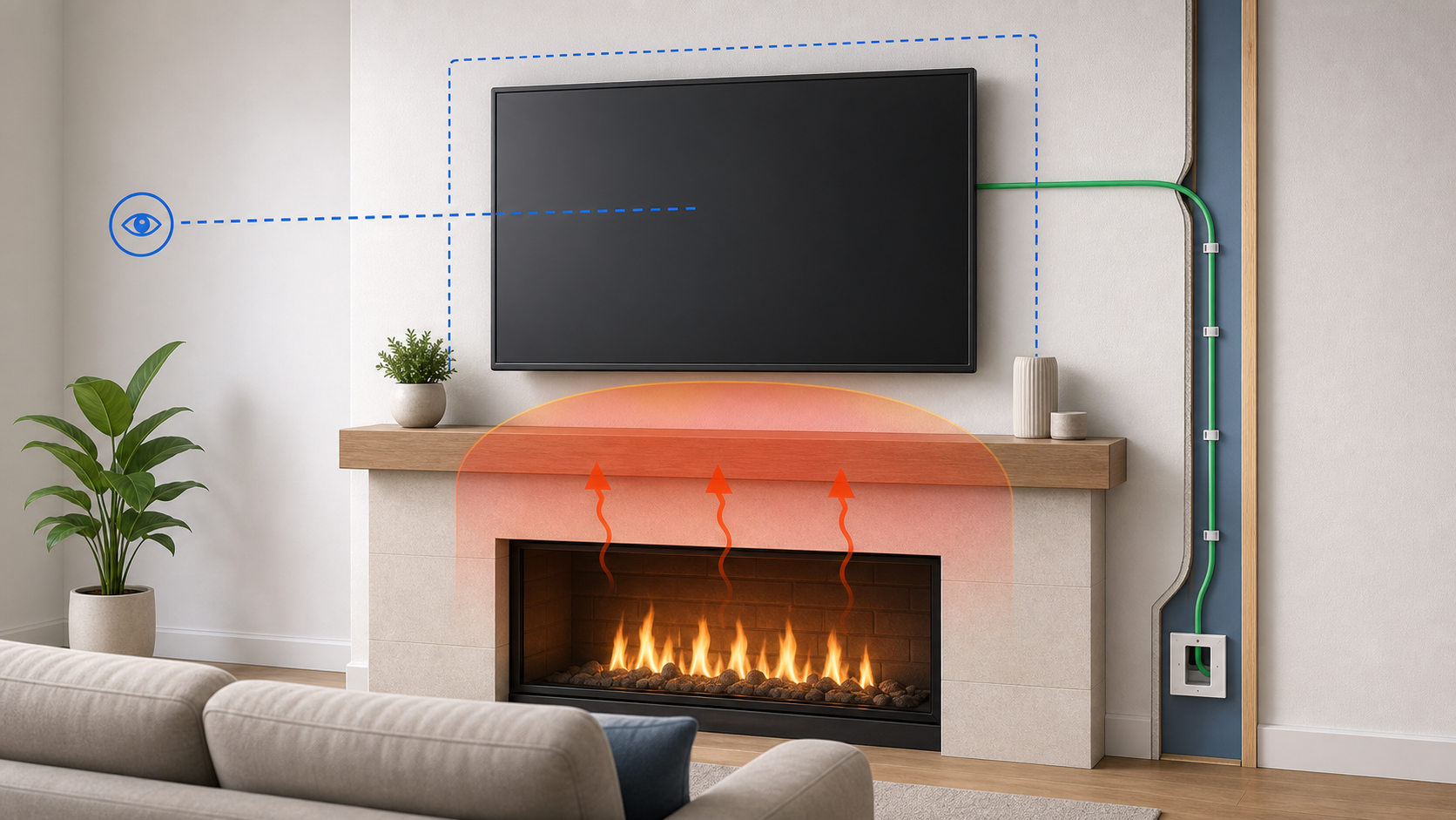 Fireplace TV Mounting: Heat, Viewing Height, Wall Material and Cable Planning