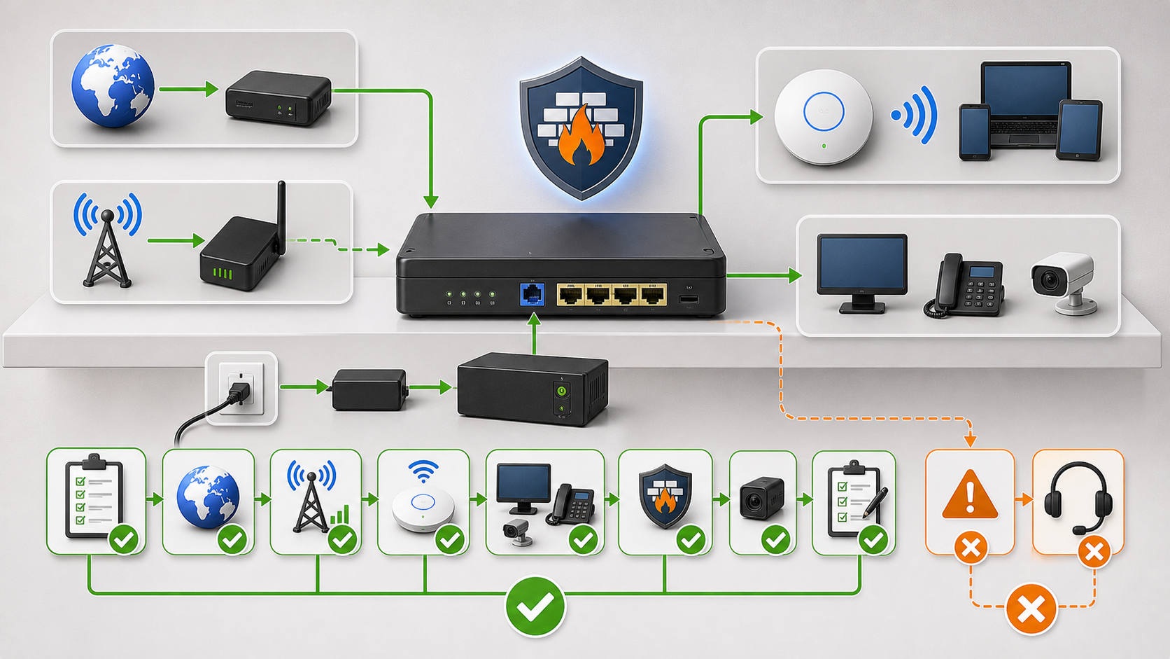 Managed Router Install: WAN, LAN, Firewall, Cellular Backup and Documentation Checks