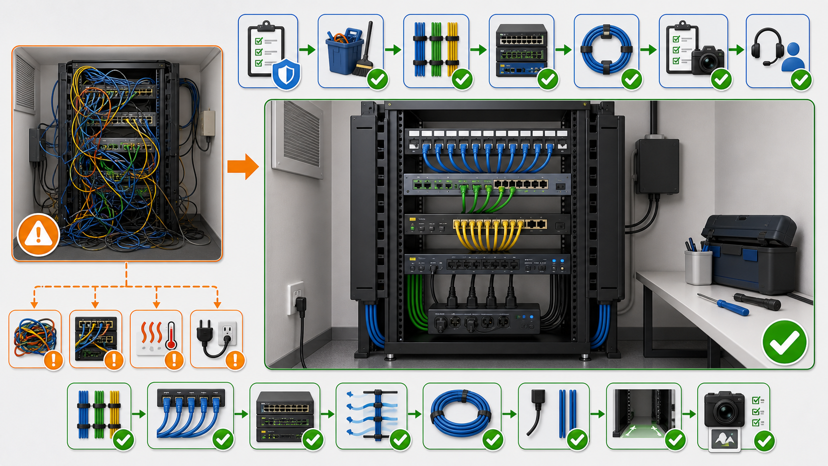 Network Closet Cleanup: Racks, Switches, Patch Cables, Labels and Serviceability