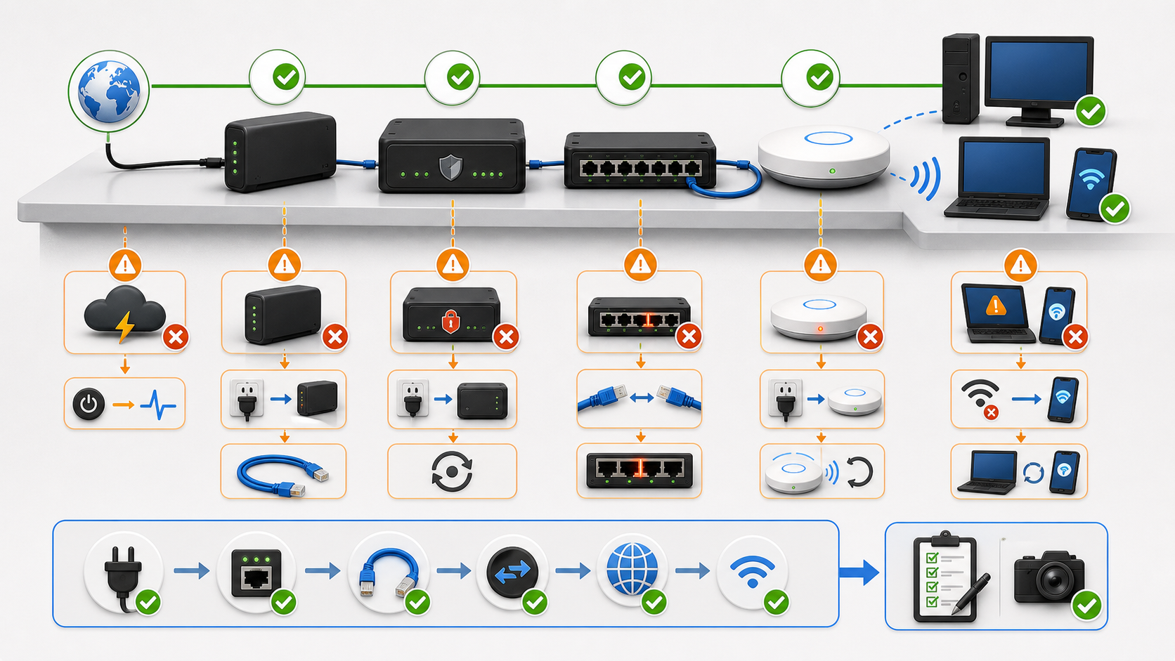 Network Equipment Diagnostics: Modem, Switch, Firewall and Access Point Triage