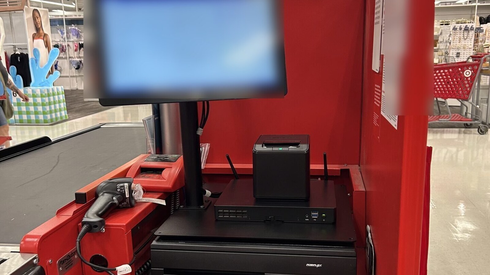 Checkout-area Wi-Fi/network handoff equipment with antennas, monitor context and privacy-safe redaction