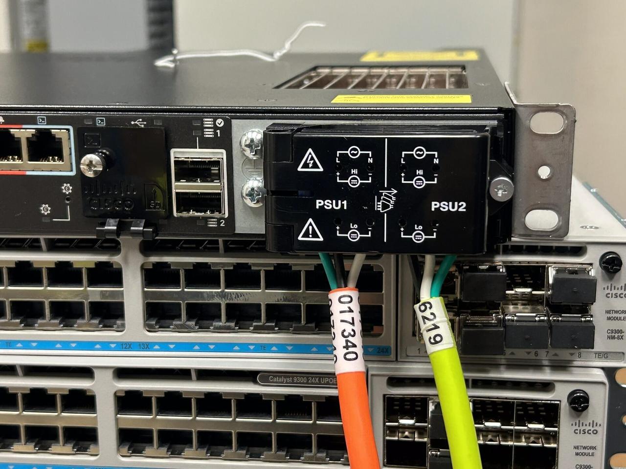 Real rack switch port and patch cable close-up for network closet serviceability