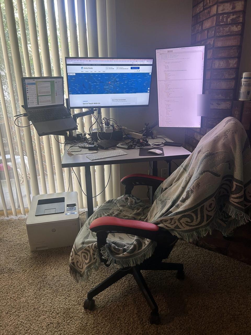 Office workstation setup for web development work during an Alrty onsite service visit