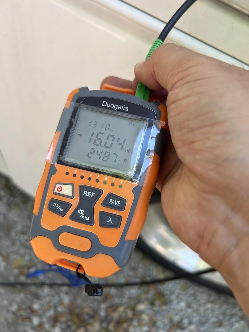 Fiber optic dB measurement and signal check during an Alrty onsite service visit