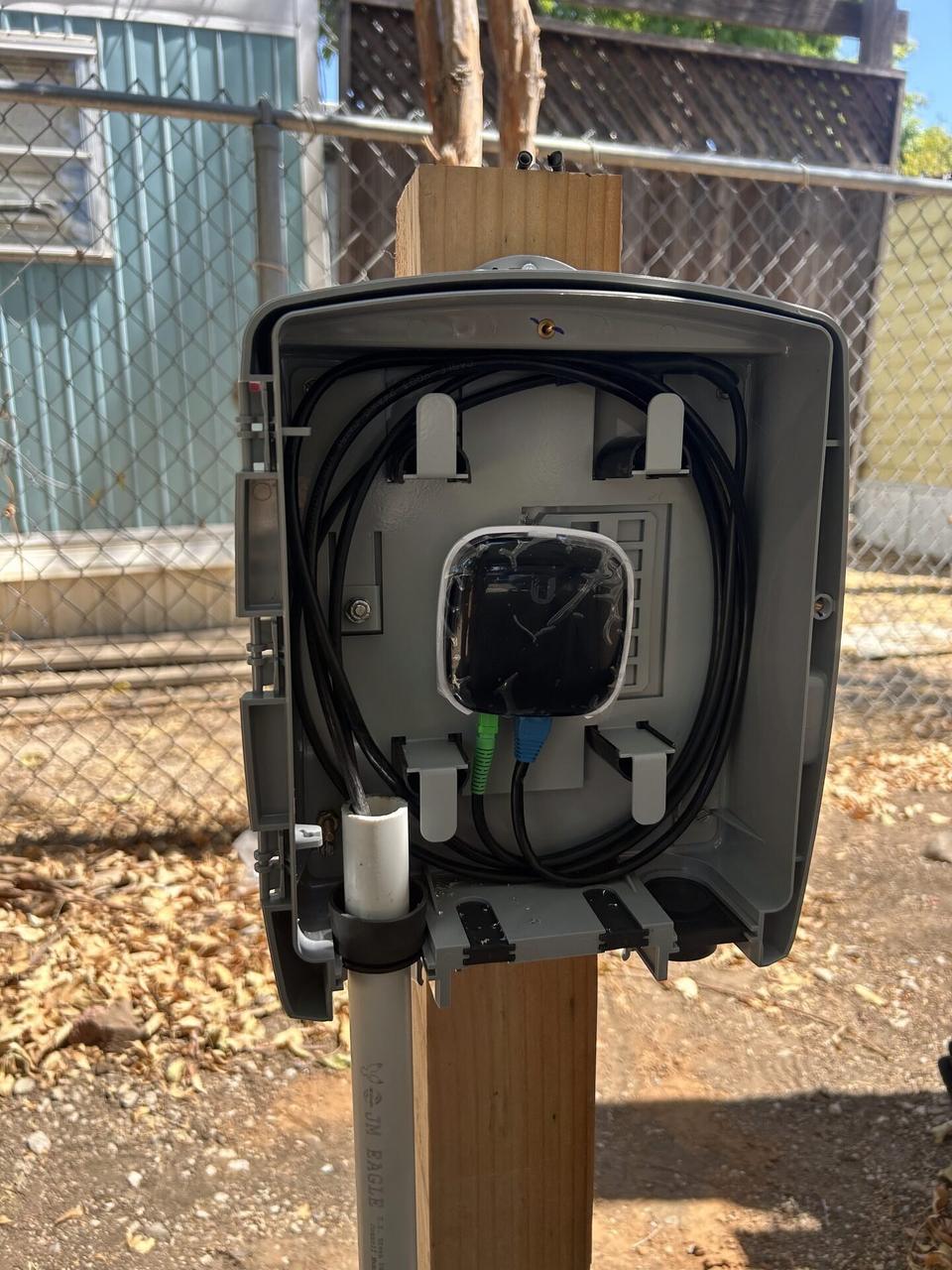 Smart technology service detail: outdoor fiber-to-Cat6 cabling route