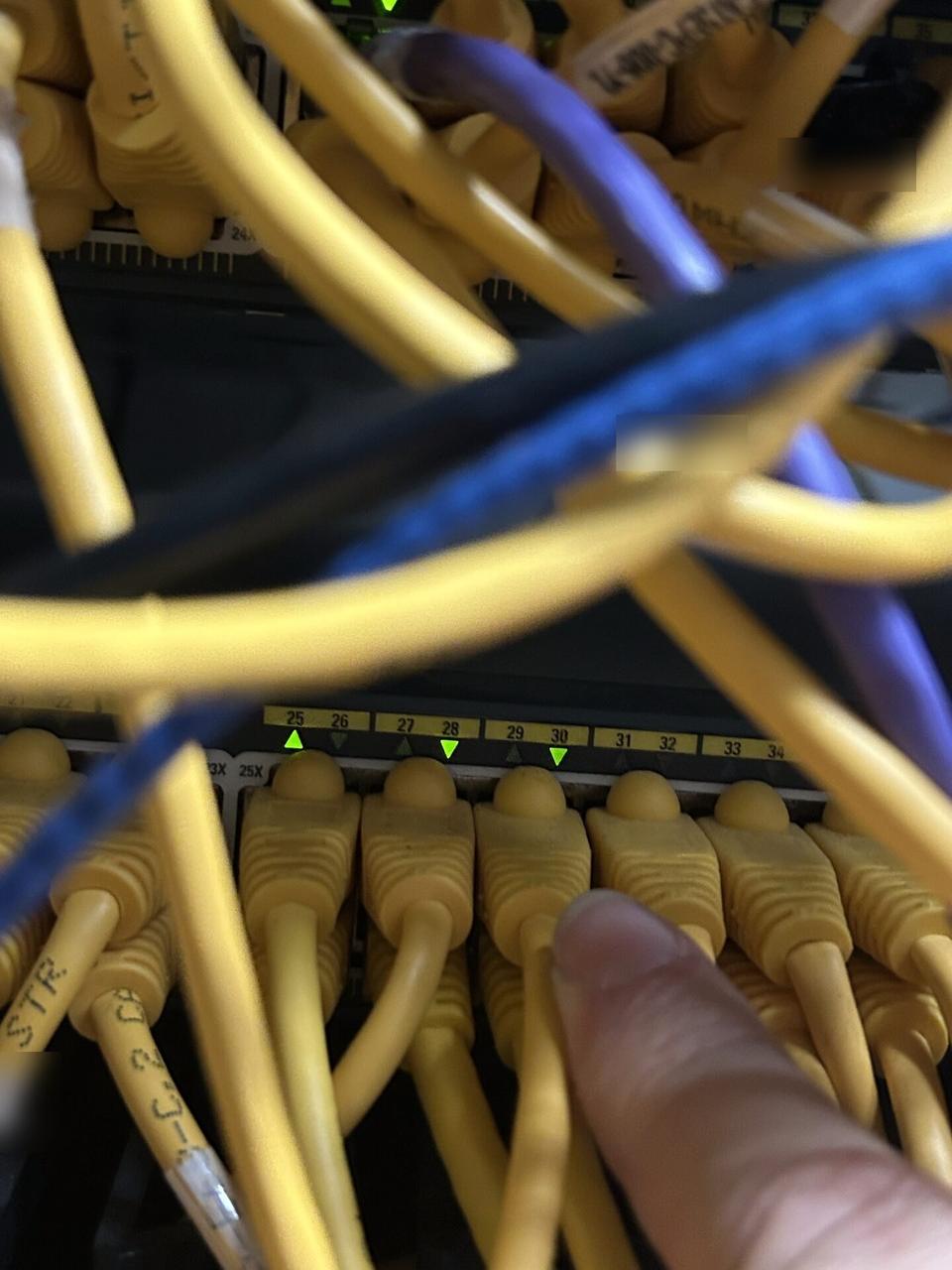 Onsite service photo showing low-voltage hardware and device cabling for a connected device install