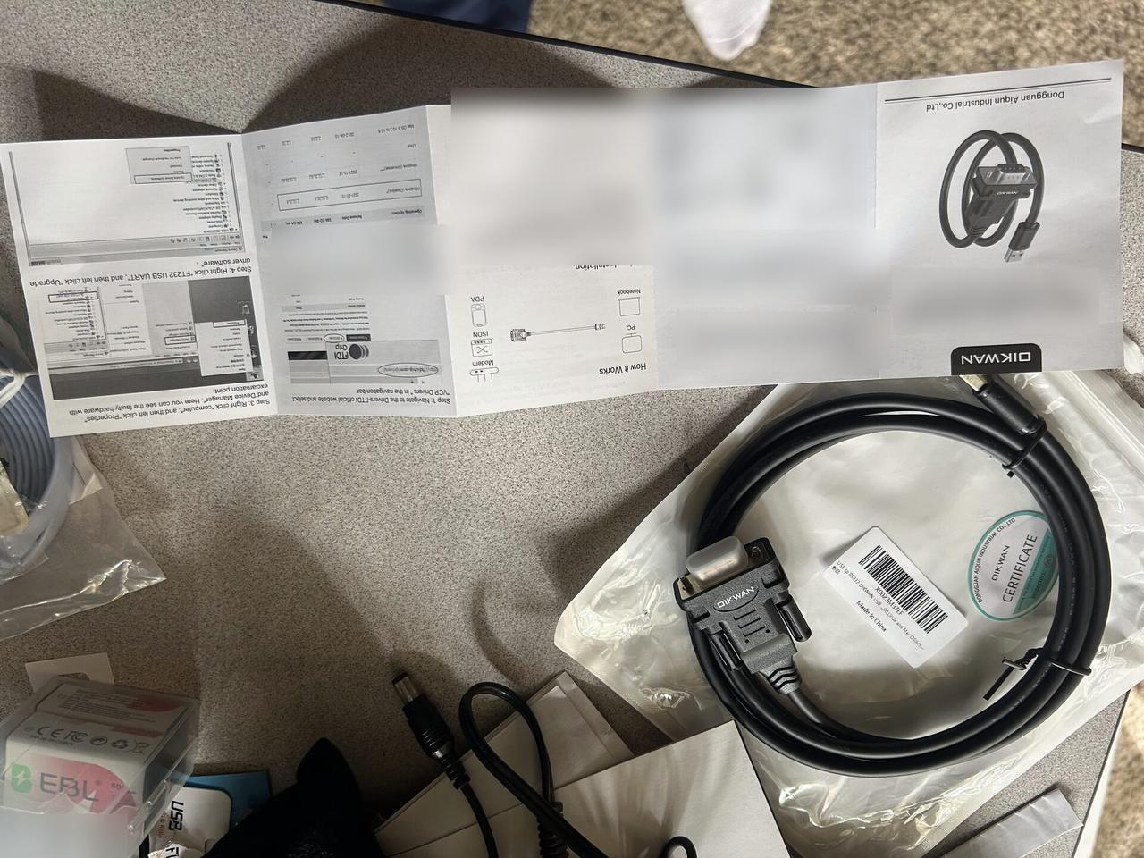 Service documentation showing technician tools staged for onsite service for cable or device service