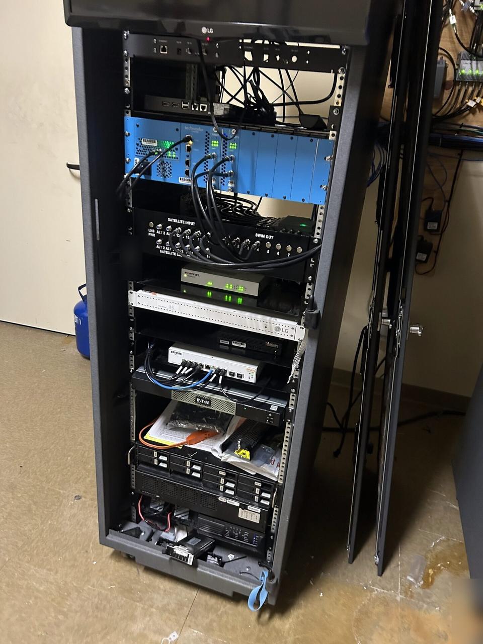 Alrty portfolio view of network rack and patch panel cabling with private labels omitted