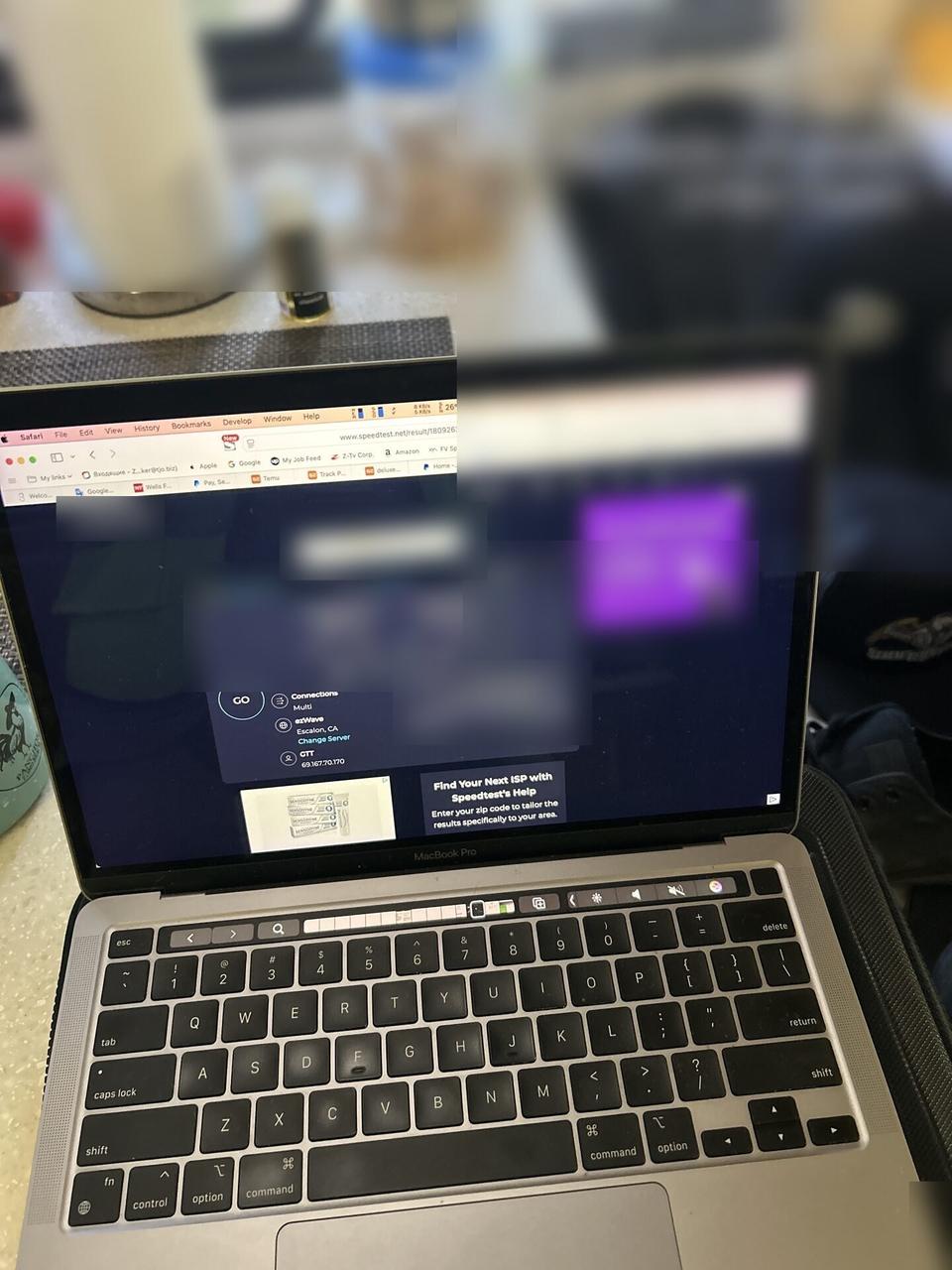 Connectivity speed-test screen during an Alrty onsite service visit