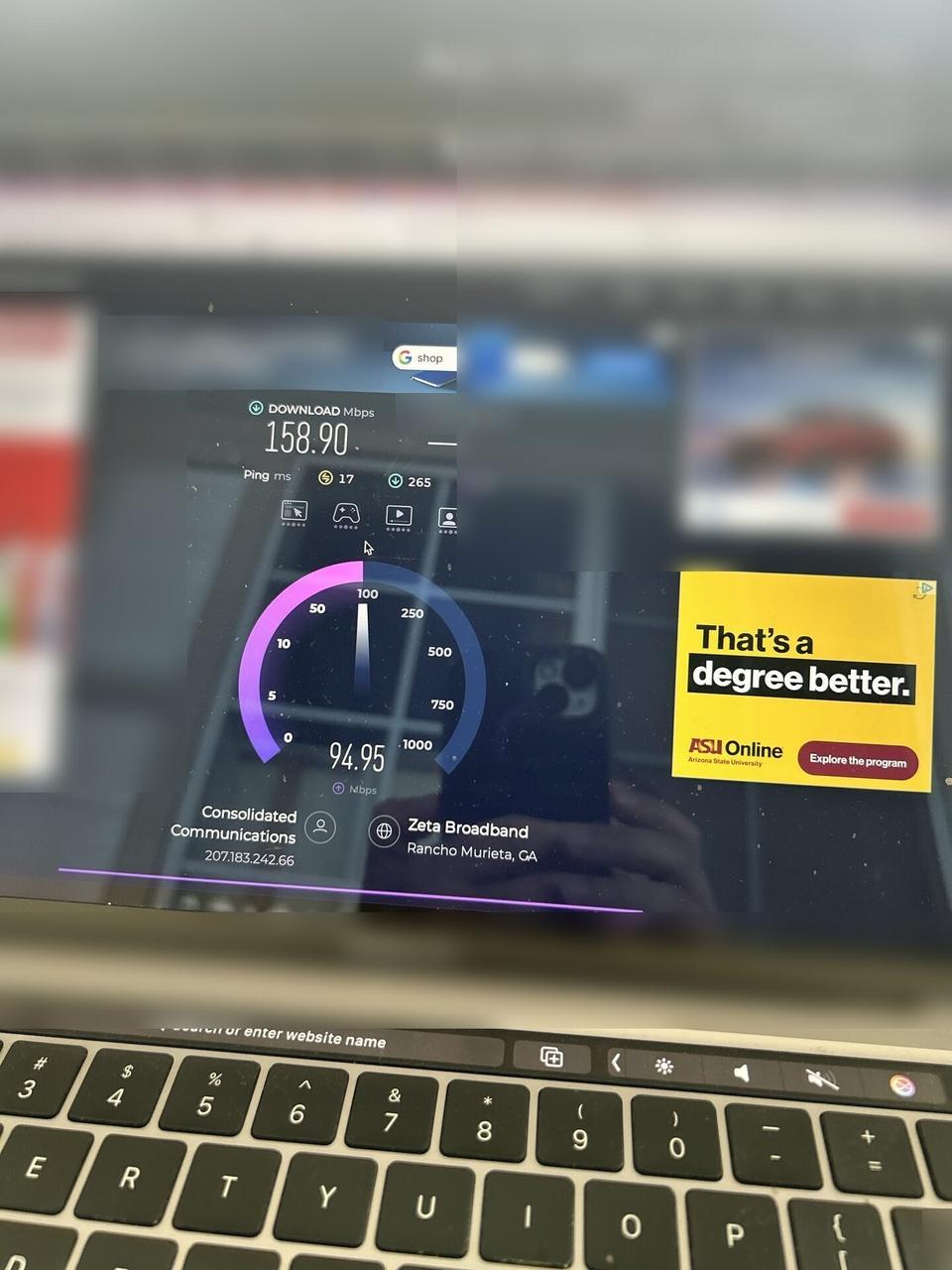Smart technology service detail: connectivity speed-test screen