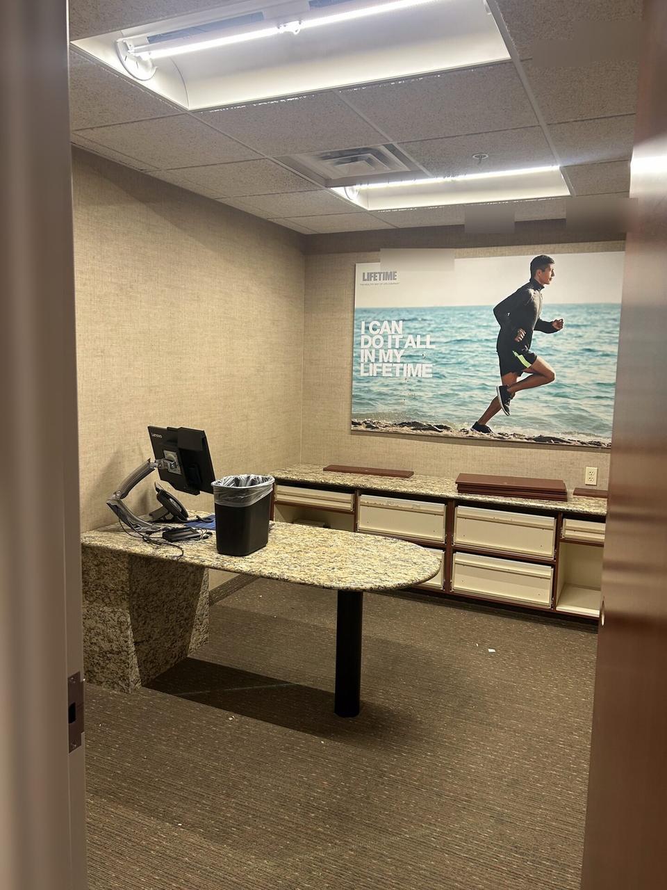 Office workstation monitors and desktop equipment before final user handoff documented for a smart technology service call