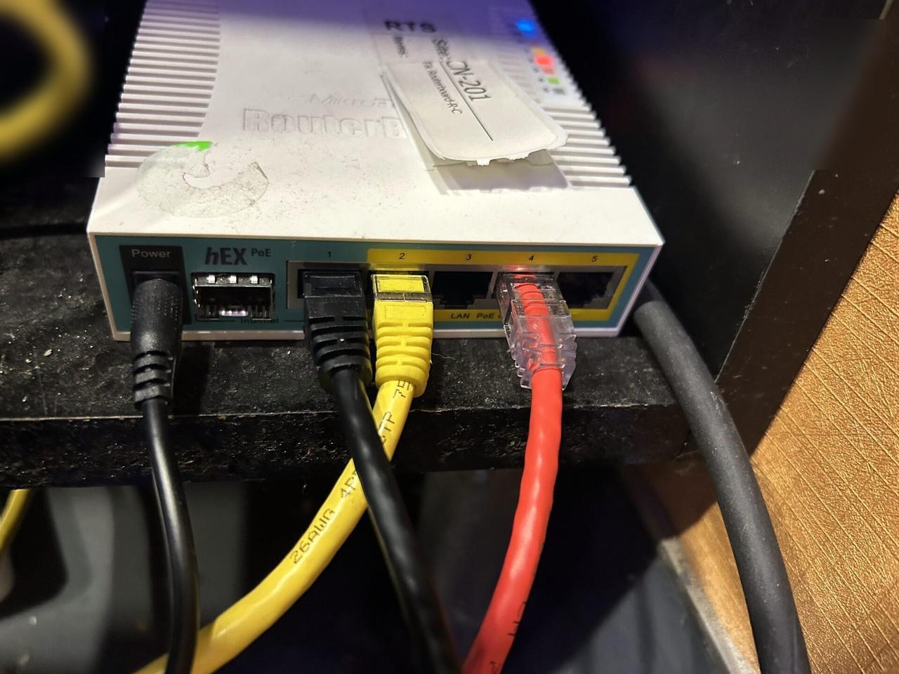 Onsite service photo showing network connectivity hardware at the service location before final network testing