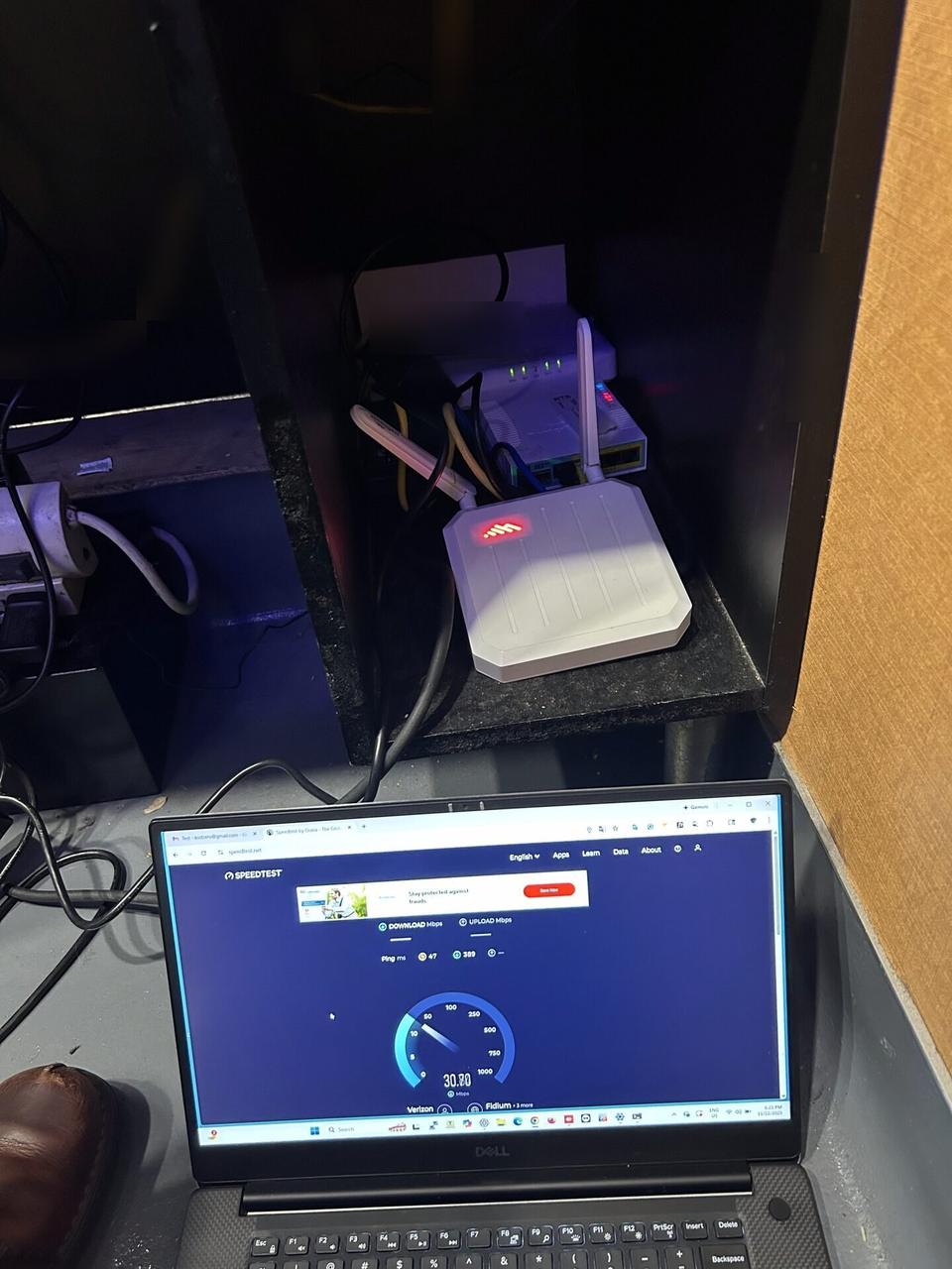 Wireless access point and router setup detail at the device handoff point documented for a smart technology service call