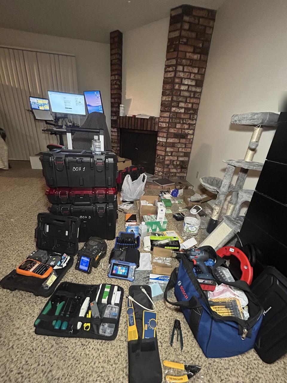 Service documentation showing network technician tools in the Alrty office