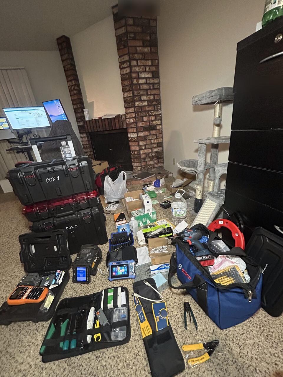 Service documentation showing network technician tools in the Alrty office