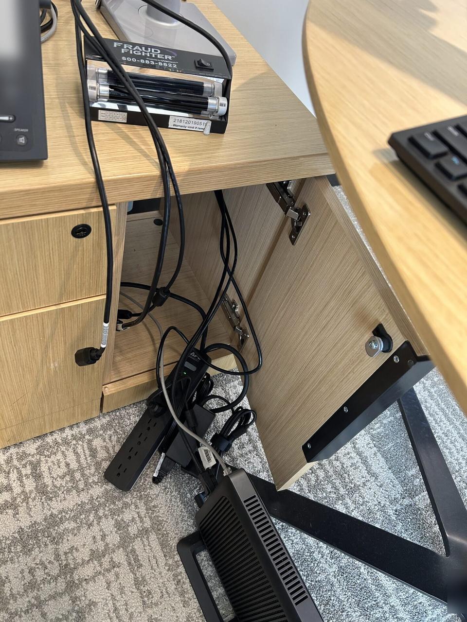 Service documentation showing office workstation monitors and desktop equipment during desk-side setup