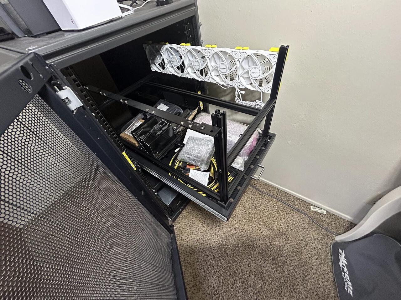 Smart technology service detail: small AI server build with internal rack frame and ventilation planning