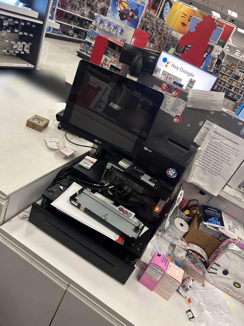 Alrty field photo with retail checkout work area with POS terminal hardware