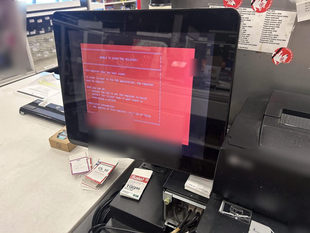 Service documentation showing checkout station POS hardware during register setup