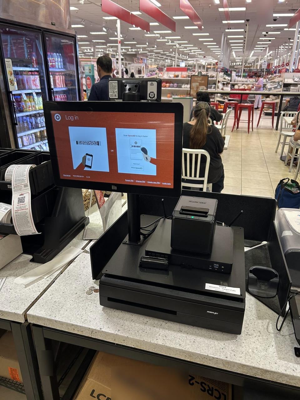 Service documentation showing checkout station POS hardware during register setup