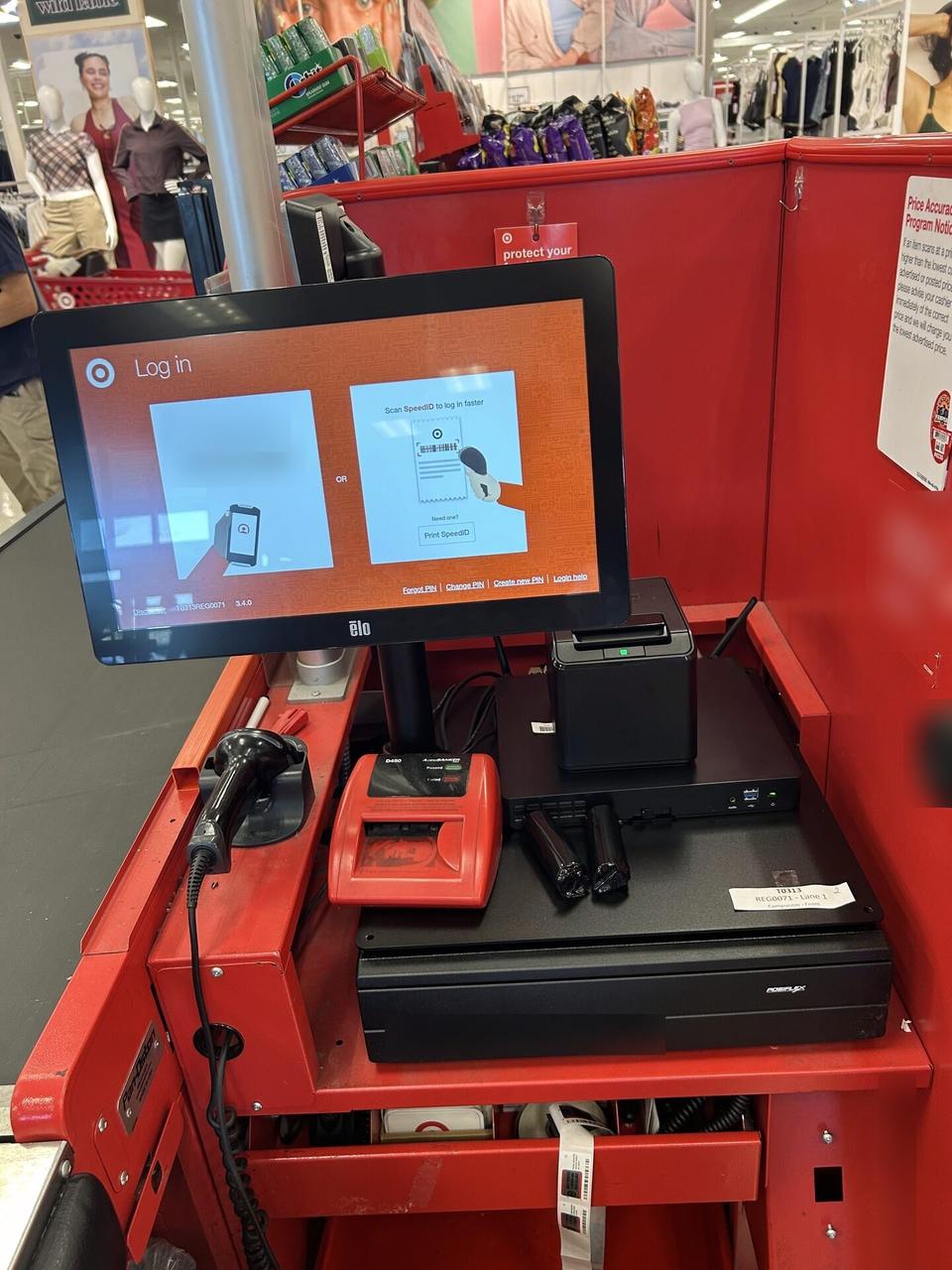 Service documentation showing checkout station POS hardware with cable routing visible