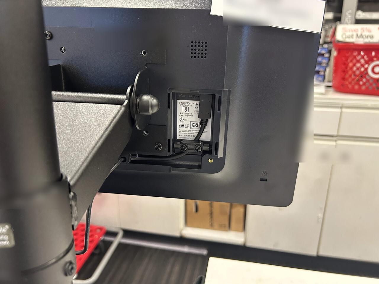 Service documentation showing checkout station POS hardware with private labels omitted