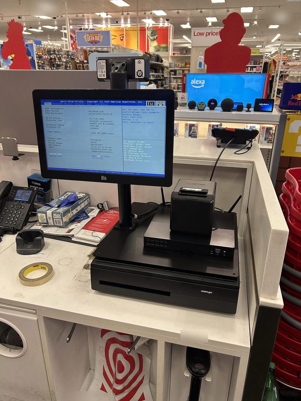 Alrty portfolio view of checkout station POS hardware before final lane testing