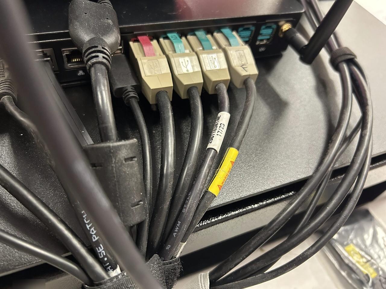 Checkout station POS hardware before final lane testing during an Alrty onsite service visit