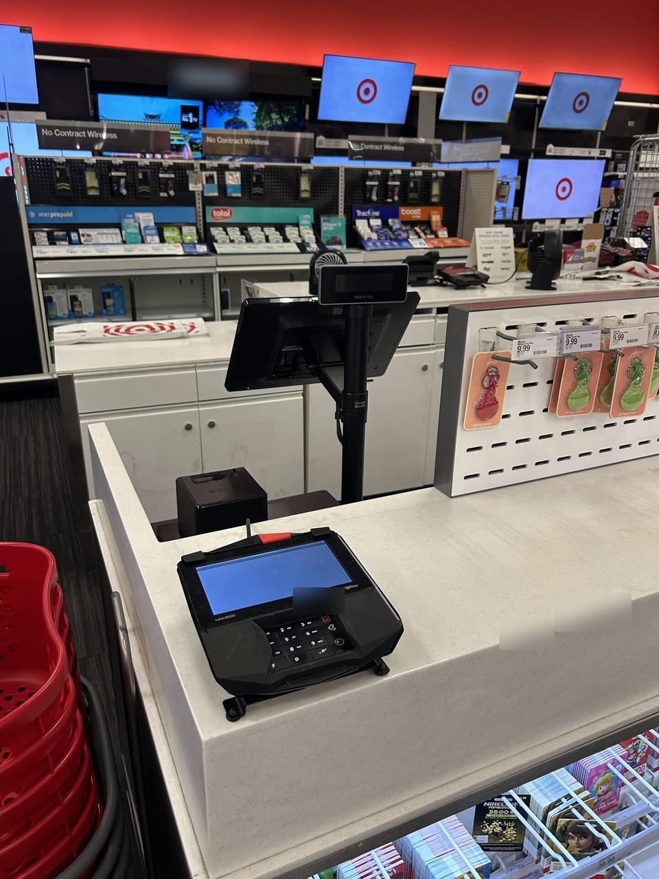 Service documentation showing retail checkout work area with POS terminal hardware