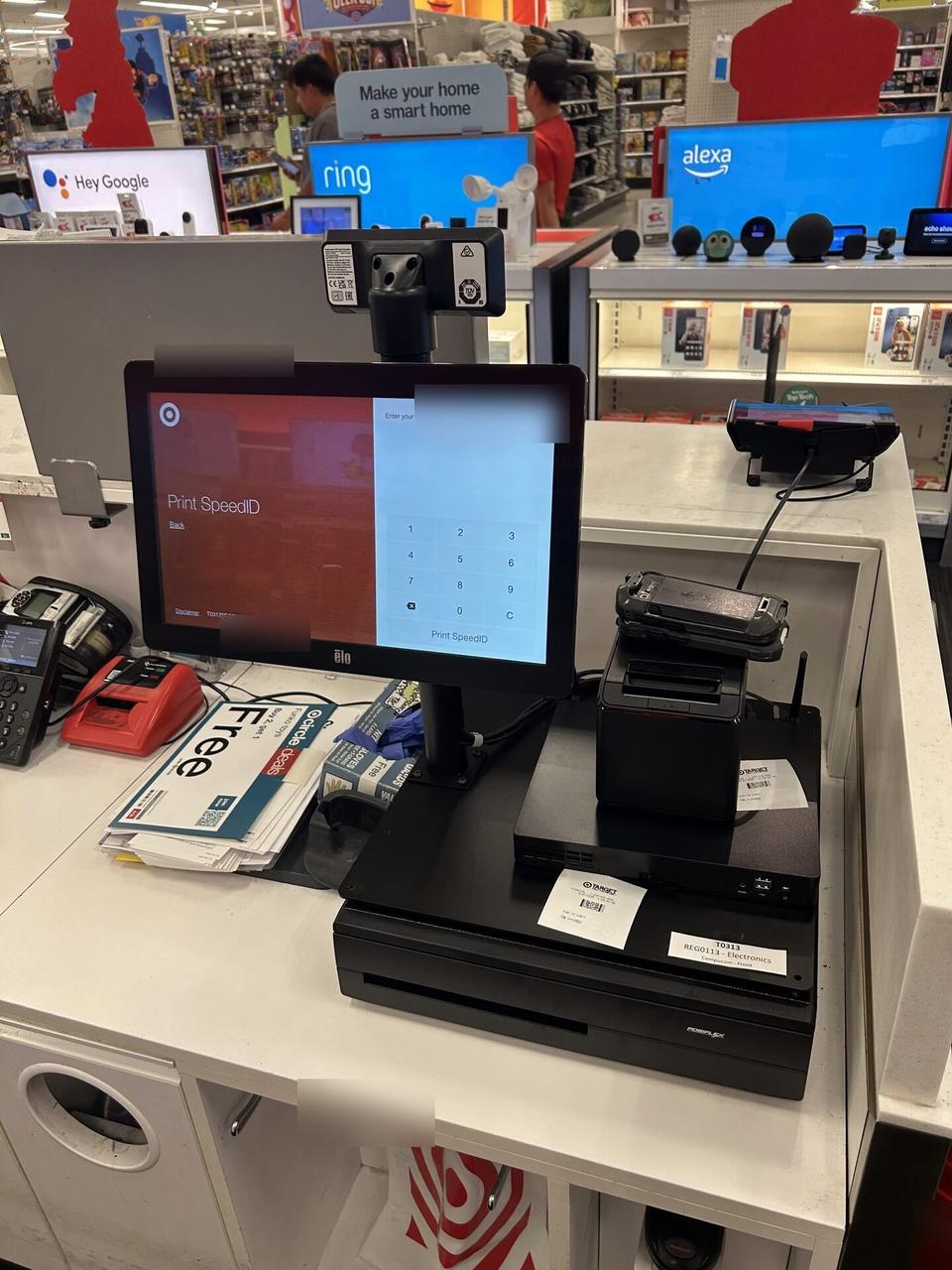 Public-safe portfolio image of retail checkout work area with POS terminal hardware