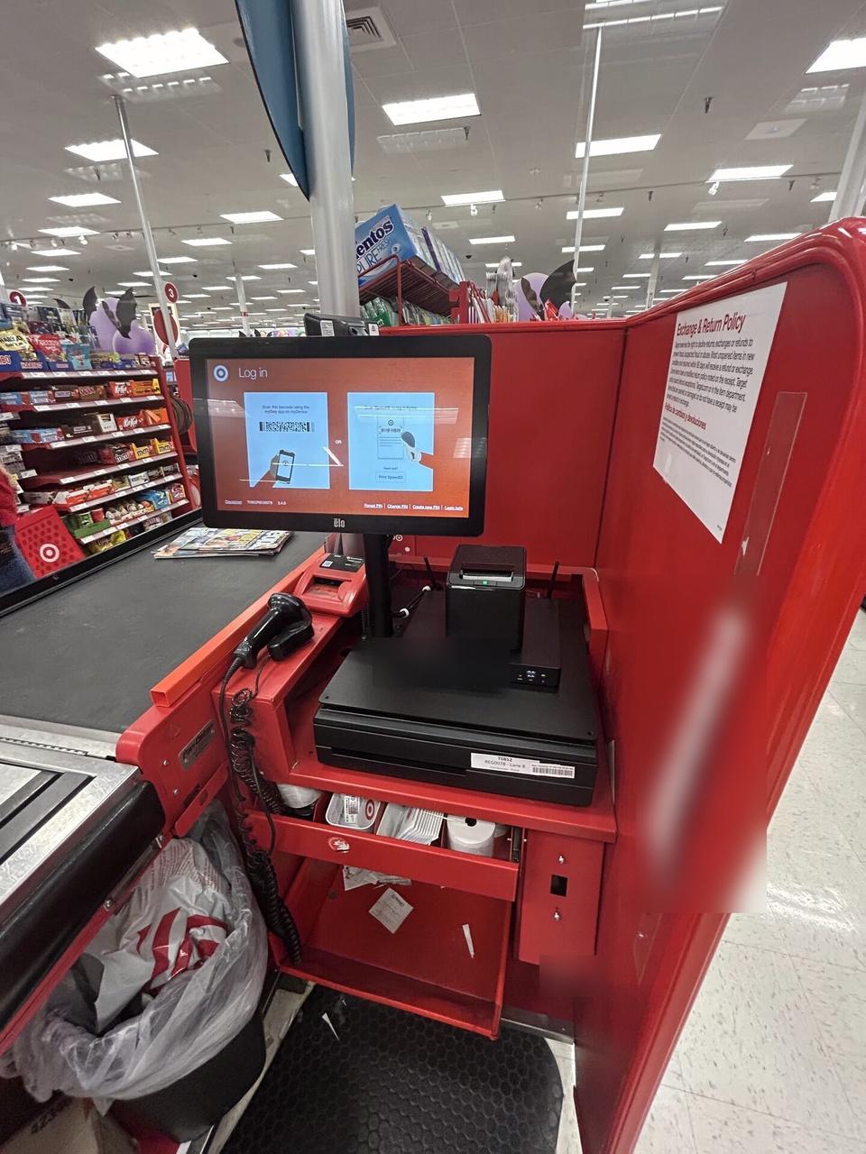 Retail POS lane hardware with register peripherals, cabling and checkout equipment prepared for onsite service