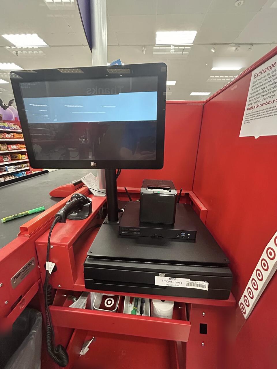 Smart technology service detail: retail checkout work area with POS terminal hardware
