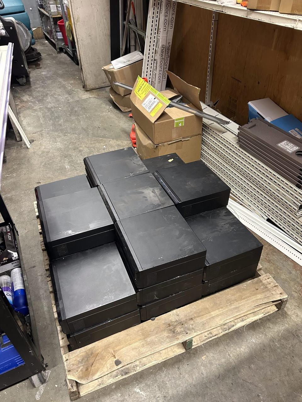 Retail POS lane hardware with register peripherals, cabling and checkout equipment prepared for onsite service