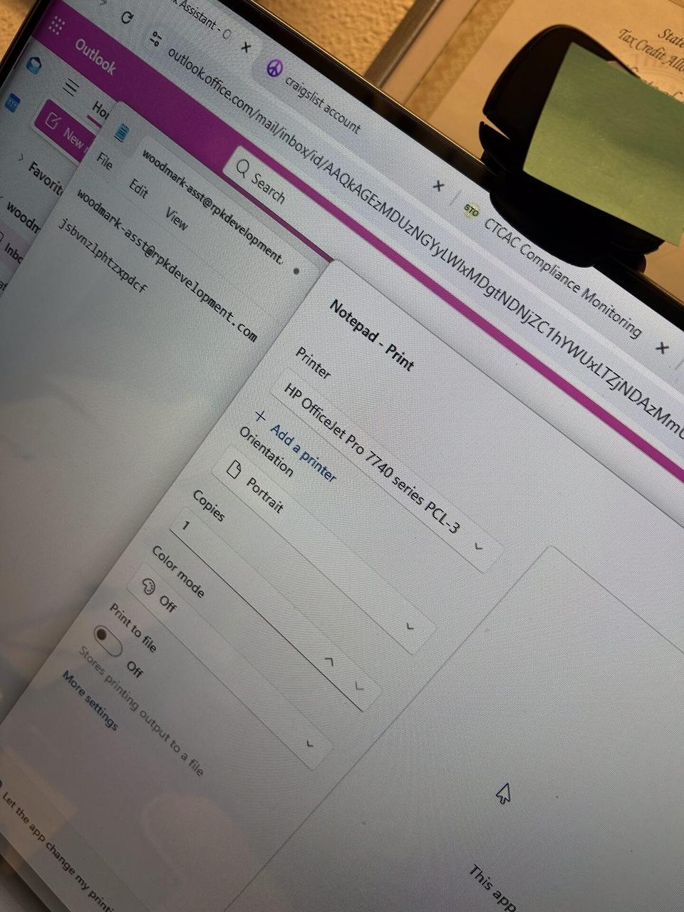 Service documentation showing business printer setup at the service location for office hardware support