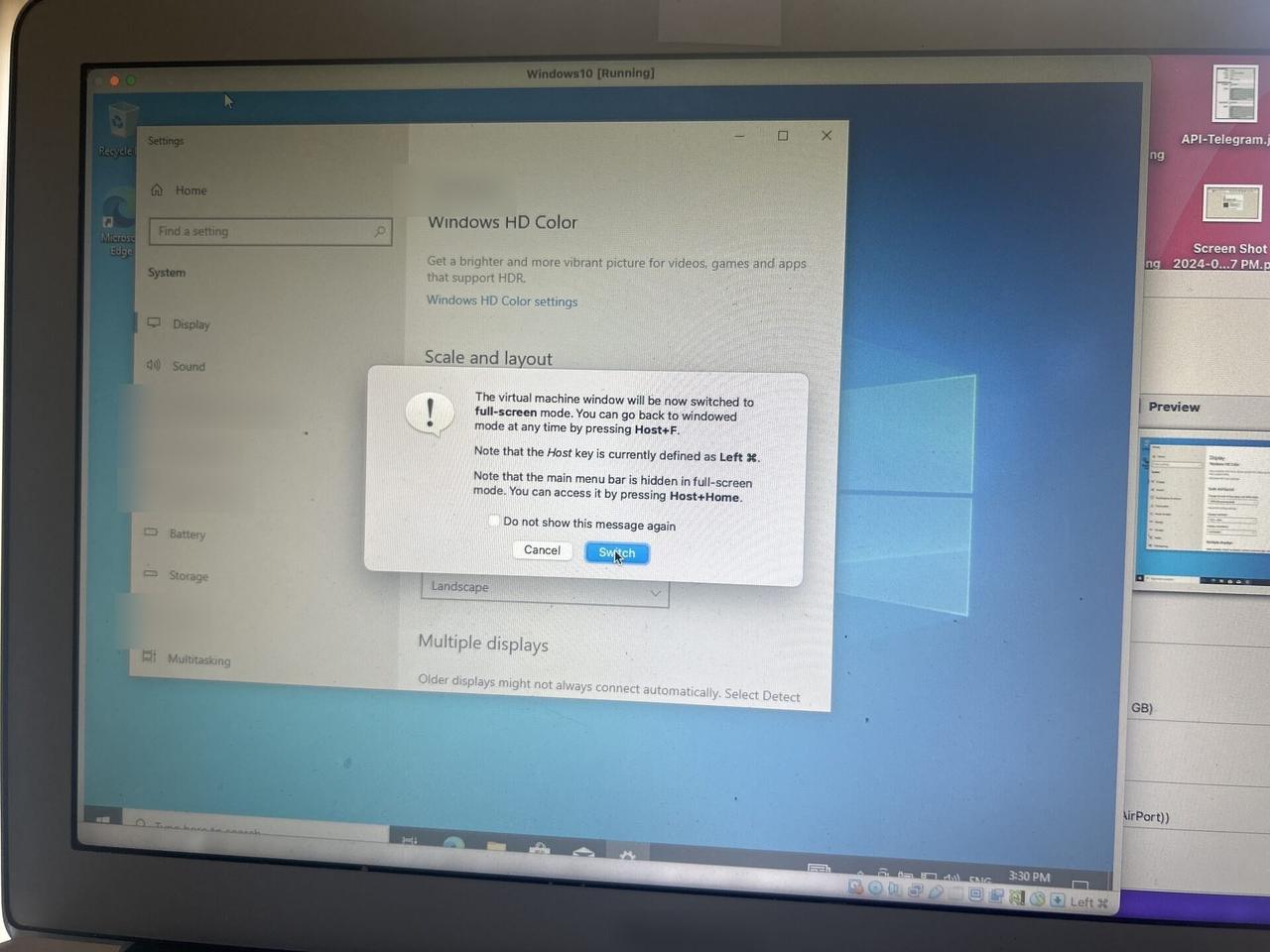 Onsite service photo showing workstation monitor screen used for setup validation during workstation verification