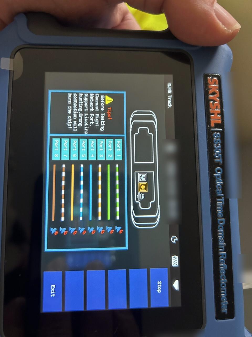 Alrty portfolio view of optical and Cat5/Cat6 cable meter measuring distance on wire pairs