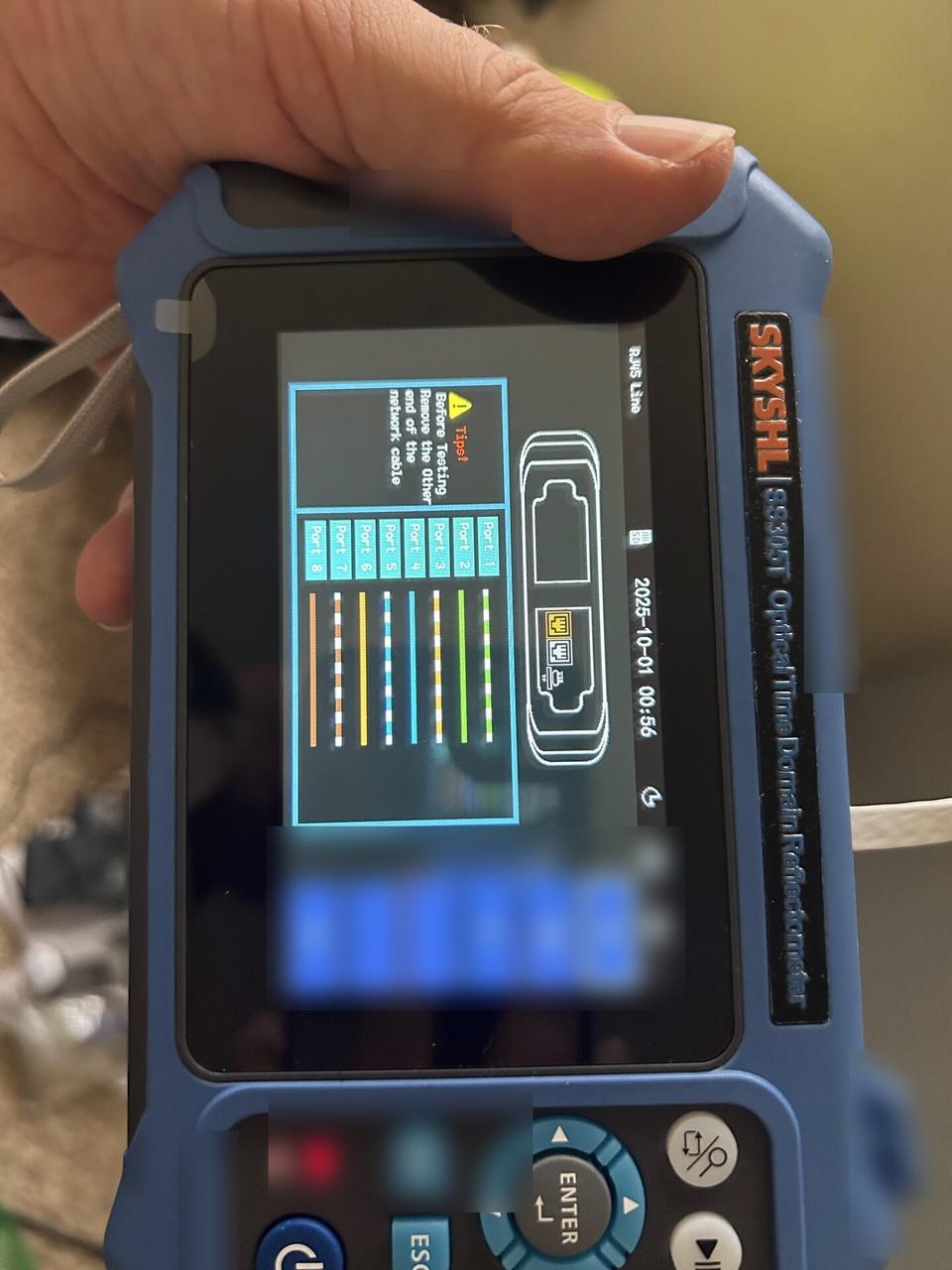 Smart technology service detail: optical and Cat5/Cat6 cable meter measuring distance on wire pairs