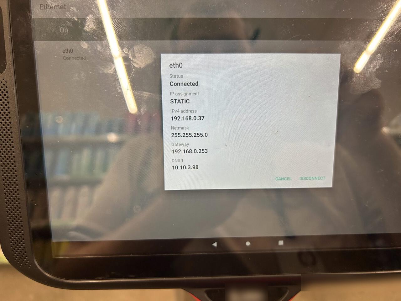 Service documentation showing register counter technology during onsite service at a checkout lane