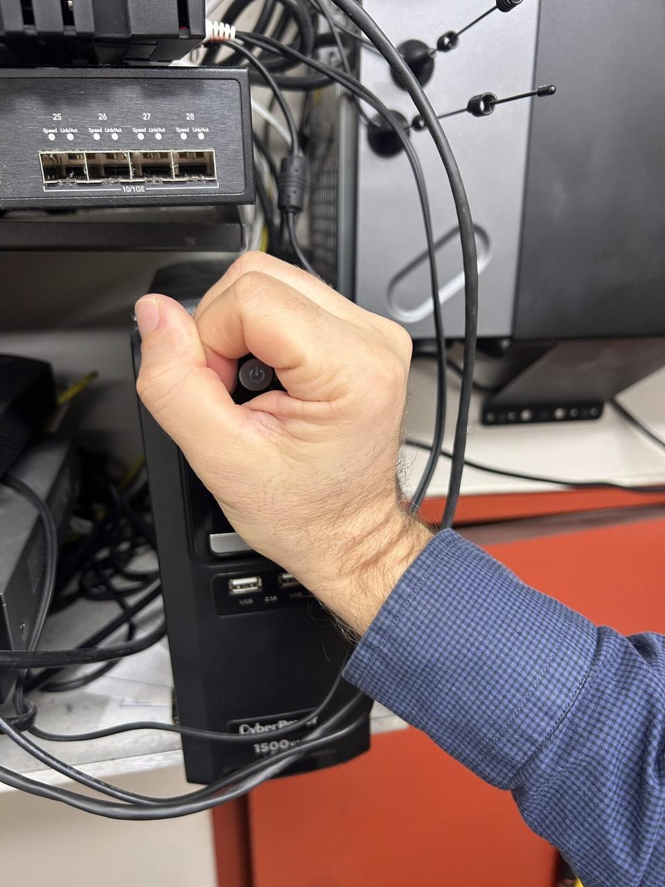 Low-voltage hardware and device cabling with wall routing visible documented for a smart technology service call